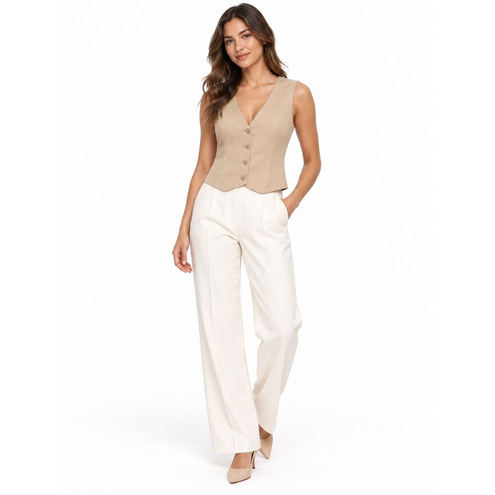 Abercrombie & Fitch Tan Tailored Button Front Vest Top Women’s Large